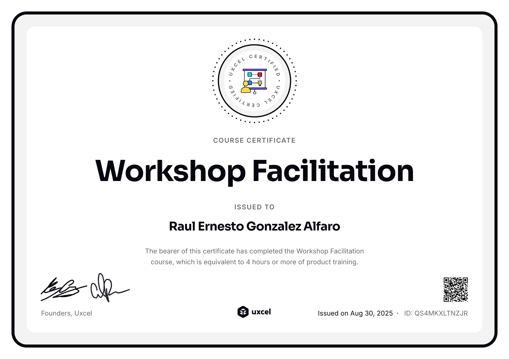 Raul Ernesto Gonzalez Alfaro's certificate